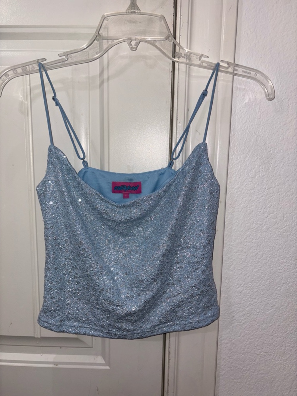 Edikted Light Blue Sequin Cowl Neck Camisole
